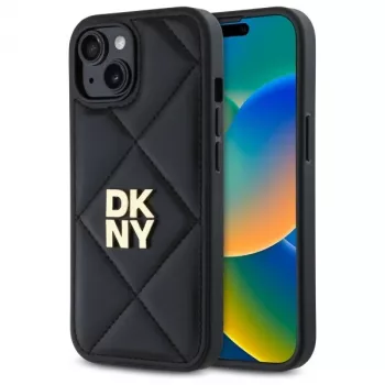 DKNY DKHCP15SPQDSLK Quilted Stack Logo Back Cover voor Apple iPhone 15 6,1 inch zwart