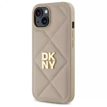 DKNY DKHCP15SPQDSLE Quilted Stack Logo Case voor iPhone 15 6,1 inch beige