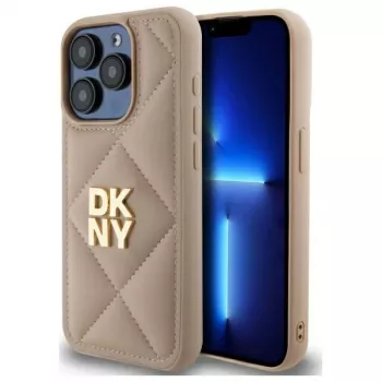DKNY DKHCP15XPQDSLE Quilted Stack Logo Back Cover voor Apple iPhone 15 Pro Max 6,7 inch beige