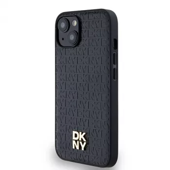 DKNY DKHMP14SPSHRPSK hardcase leer monogrampatroon metaallogo MagSafe voor iPhone 13/14/15, zwart