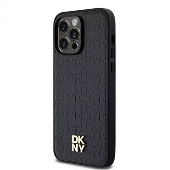 DKNY DKHMP14XPSHRPSK iPhone 14 Pro Max 6.7 hardcase leer monogrampatroon metaallogo MagSafe zwart