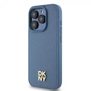 DKNY DKHMP15LPSHRPSB iPhone 15 Pro 6.1 blauwe hardcase leer monogrampatroon metaallogo MagSafe