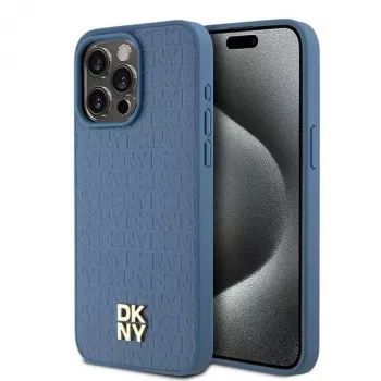 DKNY DKHMP15XPSHRPSB hardcase leer monogrampatroon met metaallogo MagSafe voor iPhone 15 Pro Max 6.7 blauw