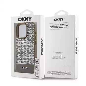 DKNY DKHMP15XPSOSPW hardcase leder met printpatroon en metaallogo MagSafe voor iPhone 15 Pro Max 6,7 inch bruin