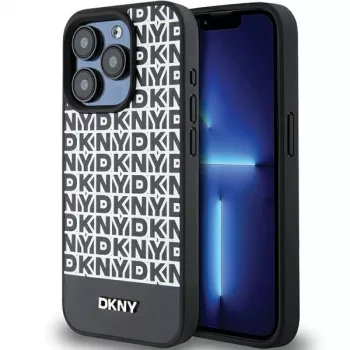 DKNY DKHMP15LPSOSPK hardcase voor Apple iPhone 15 Pro 6,1 inch leder met printpatroon metaallogo MagSafe zwart