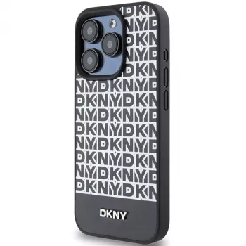 DKNY DKHMP15LPSOSPK hardcase voor Apple iPhone 15 Pro 6,1 inch leder met printpatroon metaallogo MagSafe zwart