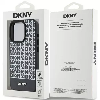 DKNY DKHMP15XPSOSPK hardcase leer met printpatroon en metaallogo MagSafe voor iPhone 15 Pro Max 6.7 zwart
