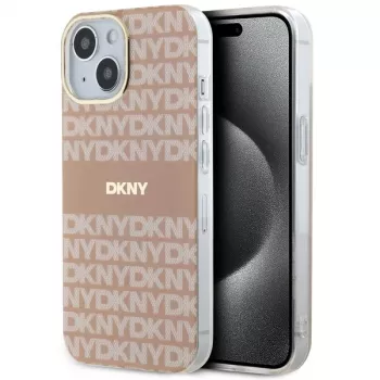 DKNY DKHMP14SHRHSEP hardcase IML mono & stripe MagSafe voor Apple iPhone 14 / 15 / 13 6,1 inch roze