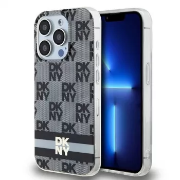DKNY DKHMP14LHCPTSK hardcase voor iPhone 14 Pro 6,1 inch zwart IML geruit mono patroon & bedrukte strepen MagSafe