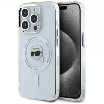 KARL LAGERFELD IML Metal Karl Head MagSafe Case voor Apple iPhone 15 Pro Max Wit