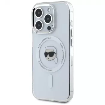 KARL LAGERFELD IML Metal Karl Head MagSafe Case voor Apple iPhone 15 Pro Max Wit