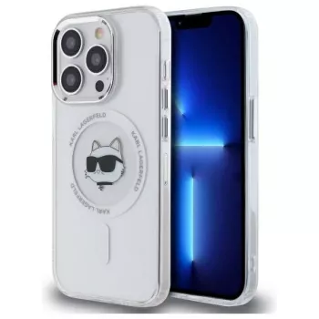Karl Lagerfeld KLHMP13LHLSCHH iPhone 13 Pro 6.1 Hardcase IML Metaal Choupette Head MagSafe Wit