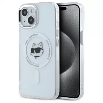 Karl Lagerfeld KLHMP15SHLSCHH iPhone 15 6,1 inch Witte Hardcase IML Metaal Choupette Head MagSafe