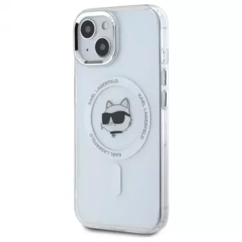 Karl Lagerfeld KLHMP15SHLSCHH iPhone 15 6,1 inch Witte Hardcase IML Metaal Choupette Head MagSafe