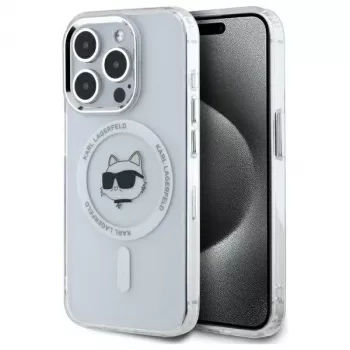 Karl Lagerfeld KLHMP15XHLSCHH Hardcase IML Metaal Choupette Head MagSafe voor iPhone 15 Pro Max 6,7 inch Wit