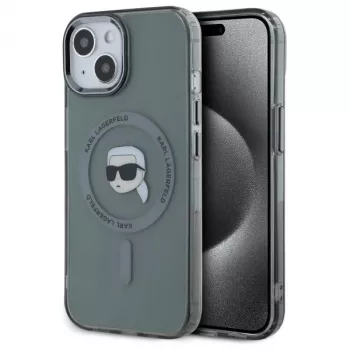 Karl Lagerfeld KLHMP15SHLSKIK Hardcase IML Metaal Karl Head MagSafe voor Apple iPhone 15 6,1 inch Zwart