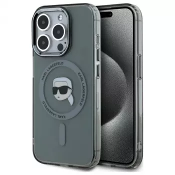 Karl Lagerfeld KLHMP15XHLSKIK Hardcase IML Metaal Karl Head MagSafe voor iPhone 15 Pro Max 6,7 inch Zwart