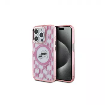 Karl Lagerfeld KLHMP15XHMCKMHP iPhone 15 Pro Max 6,7 inch roze IML Monogram Karl & Choupette Head MagSafe case