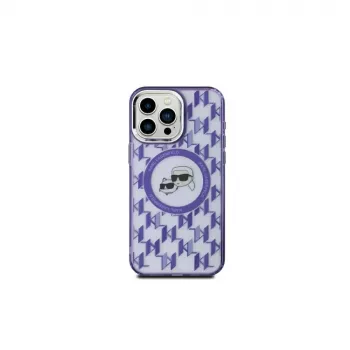 Karl Lagerfeld KLHMP15SHMCKMHU IML Monogram Karl & Choupette Head MagSafe back cover voor Apple iPhone 15, 6,1 inch, lila