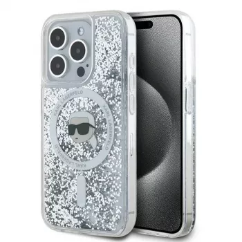 Karl Lagerfeld KLHMP15XLGKISGH iPhone 15 Pro Max 6.7 Hard Case Transparant Liquid Glitter Karl Head MagSafe
