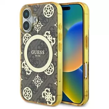 Guess GUHMP16SH4PYEEW hardcase voor Apple iPhone 16 6,1 inch bruin Peony On 4G Background MagSafe