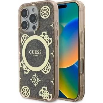 Guess GUHMP16XH4PYEEW iPhone 16 Pro Max 6,9 inch hardcase IML Peony On 4G Background MagSafe bruin