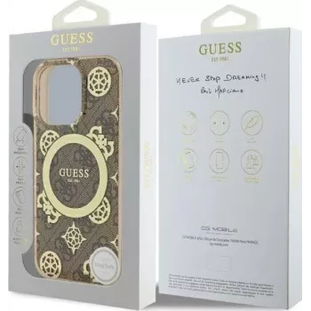 Guess GUHMP16XH4PYEEW iPhone 16 Pro Max 6,9 inch hardcase IML Peony On 4G Background MagSafe bruin