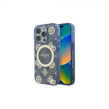 Guess GUHMP16LH4PYEEB iPhone 16 Pro 6.3 blauw Hardcase IML Peony op 4G-achtergrond MagSafe