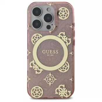 Guess GUHMP16LH4PYEEP iPhone 16 Pro 6,3 inch roze hardcase IML Peony On 4G Background MagSafe
