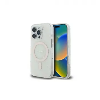 Guess GUHMP16LH4DTEH iPhone 16 Pro 6,3 inch witte hardcase IML 4G Background MagSafe
