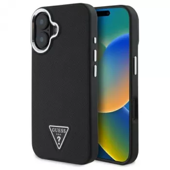 Guess Grained Triangle MagSafe Hardcase voor Apple iPhone 16 Plus - zwart