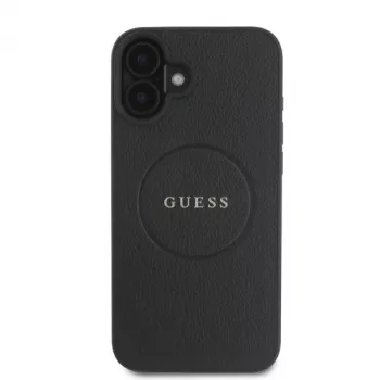Guess GUHMP16SPGHSMMK Grained Gold Ring MagSafe hardcase voor Apple iPhone 16 6,1 inch, zwart