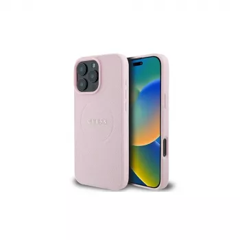 Guess GUHMP16LPGHSMMP iPhone 16 Pro 6,3 inch roze hardcase Grained Ring MagSafe