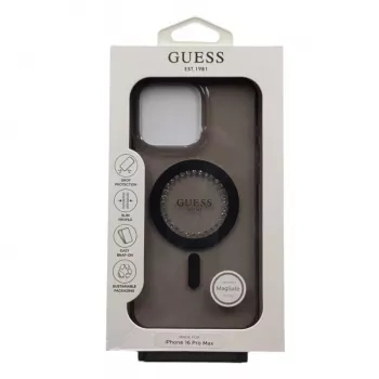 Guess IML Rhinestones MagSafe Case voor iPhone 16 Pro Max (zwart)