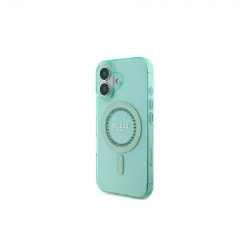 Guess IML Rhinestones MagSafe Case voor iPhone 16 Plus (groen)