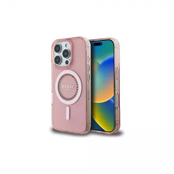 Guess GUHMP16LPFTDTEP Hardcase IML Rhinestones MagSafe voor iPhone 16 Pro 6.3 roze