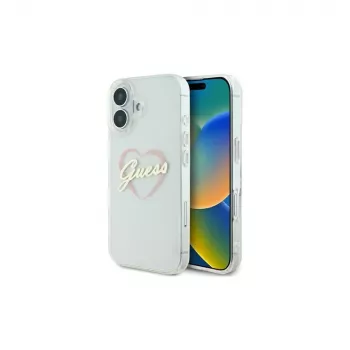 Guess GUHCP16MHCHGSPT Hardcase voor Apple iPhone 16 Plus, transparant, IML Heart-patroon