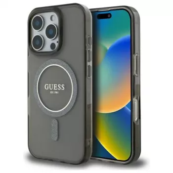 Guess GUHMP16LHFGEREK Hardcase IML Glitter Circle MagSafe voor iPhone 16 Pro 6.3 zwart