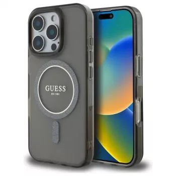 Guess GUHMP16XHFGEREK hardcase IML Glitter Circle MagSafe voor iPhone 16 Pro Max 6,9 inch zwart
