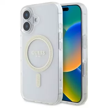 Guess GUHMP16MHFGERET iPhone 16 Plus 6,7 inch transparante hardcase IML Glitter Circle MagSafe