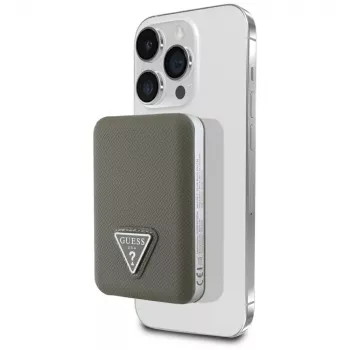 GUESS Grained Triangle draadloze powerbank 5000mAh 15W USB-C MagSafe bruin