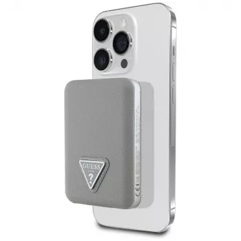 GUESS Grained Triangle draadloze powerbank 5000mAh 15W USB-C MagSafe beige