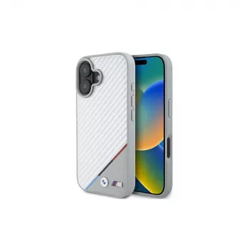 BMW M Carbon Tricolor Line hardcase voor iPhone 16 6,1 inch - grijs MagSafe