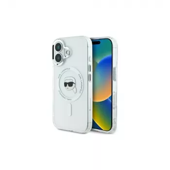 Karl Lagerfeld IML Metal Karl Head MagSafe hard case voor iPhone 16 Plus 6,7 inch wit