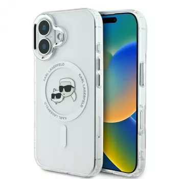 Karl Lagerfeld KLHMP16SHLSKCH iPhone 16 6,1 inch hardcase IML Metal Karl & Choupette Head MagSafe wit