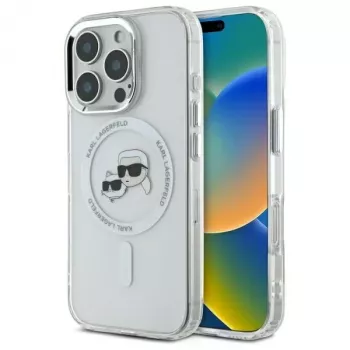 Karl Lagerfeld KLHMP16XHLSKCH hardcase IML Metal Karl & Choupette Head MagSafe voor Apple iPhone 16 Pro Max 6,9 inch wit