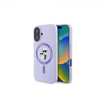 Karl Lagerfeld KLHMP16MSCMKCRHU Hardcase siliconen MagSafe hoes voor iPhone 16 Plus 6,7 inch paars Karl & Choupette ring