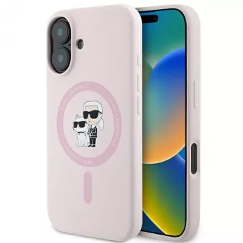 Karl Lagerfeld KLHMP16SSCMKCRHP Hardcase siliconen MagSafe case voor Apple iPhone 16 6,1 inch roze Karl & Choupette