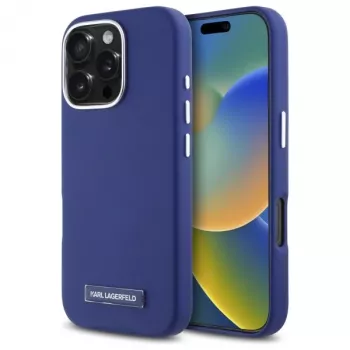 Karl Lagerfeld KLHMP16XPGMSRPB iPhone 16 Pro Max 6.9 blauwe hardcase FW metalen plaat MagSafe