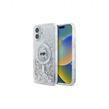 Karl Lagerfeld Liquid Glitter Karl Head MagSafe hardcase voor Apple iPhone 16 6,1 inch - transparant